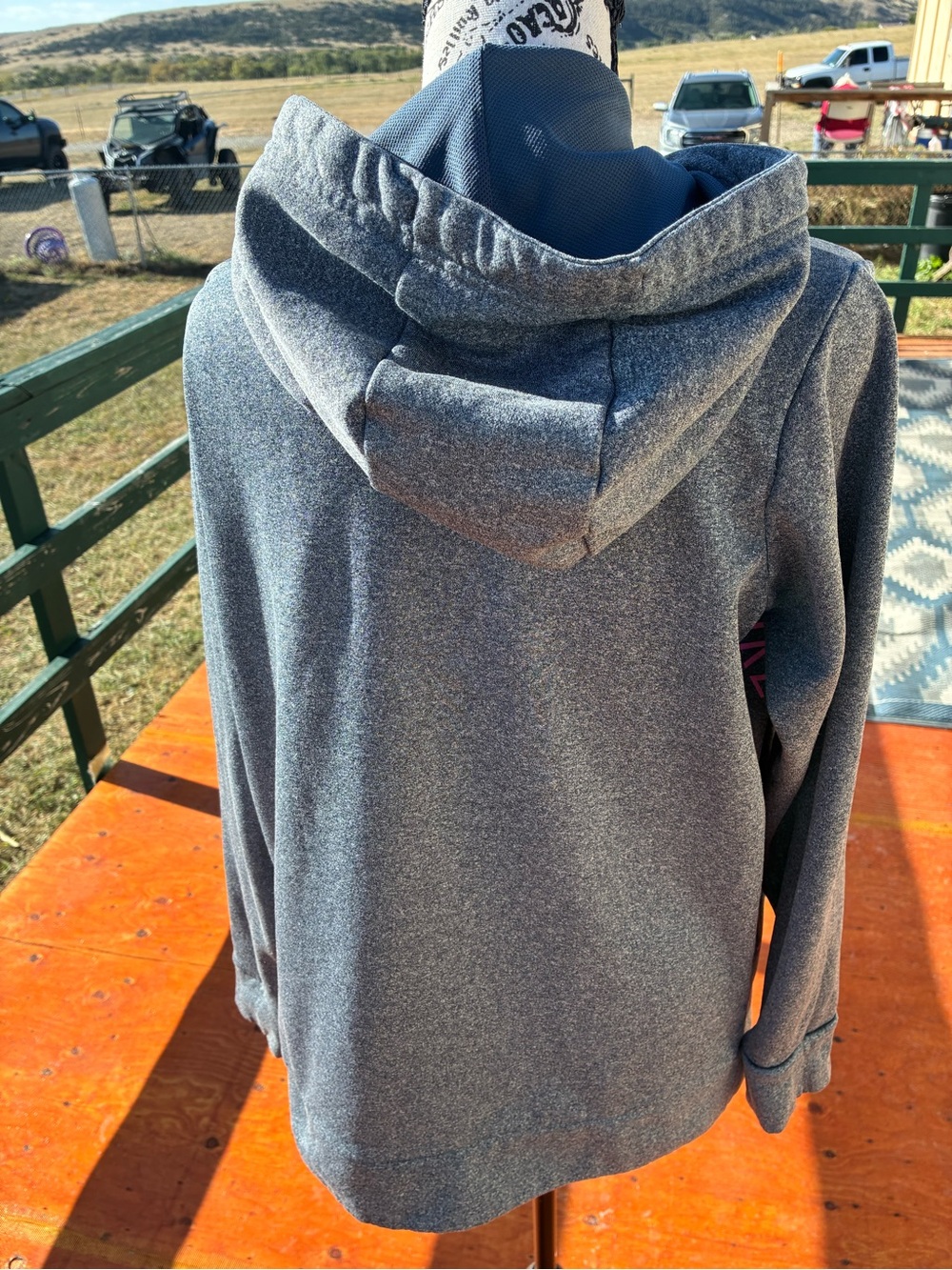 Nike Gray Cowlneck Hoodie with Bright Pink Drawcords & bright pink swoosh L - Picture 4 of 10